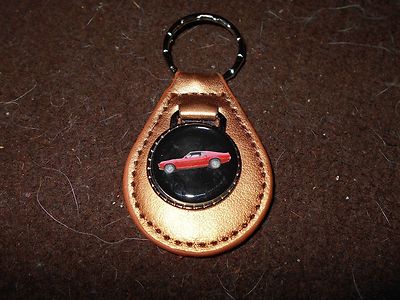 1969 FORD MUSTANG MACH 1 RED CAR LEATHER LOGO KEYCHAIN KEYRING NEW GOLD ...