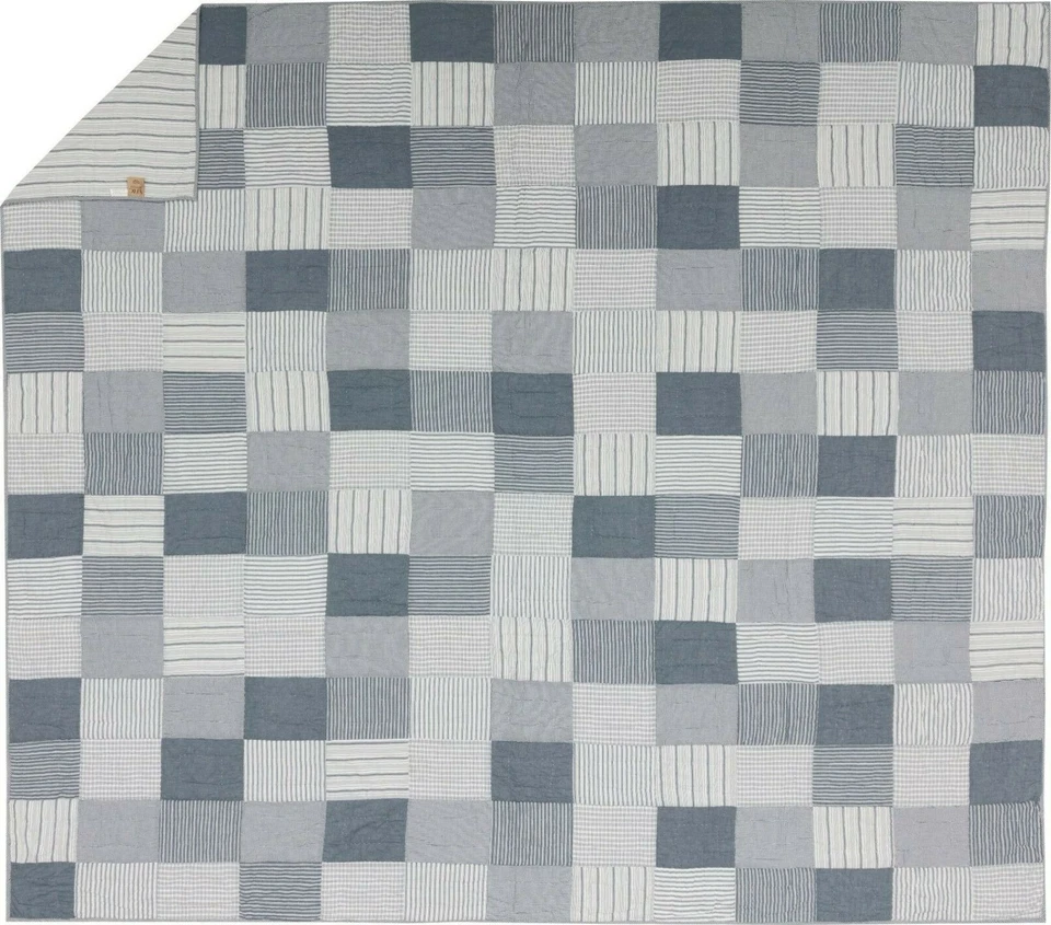 Синее негабаритное королевское лоскутное одеяло двусторонний фермерский дом постельное белье пэчворк мельница - Изображение 2 из 4