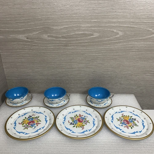 Vintage 9-Piece Tea Party Set Pieces by Ohio Art Company - Blue Flower Bouquet