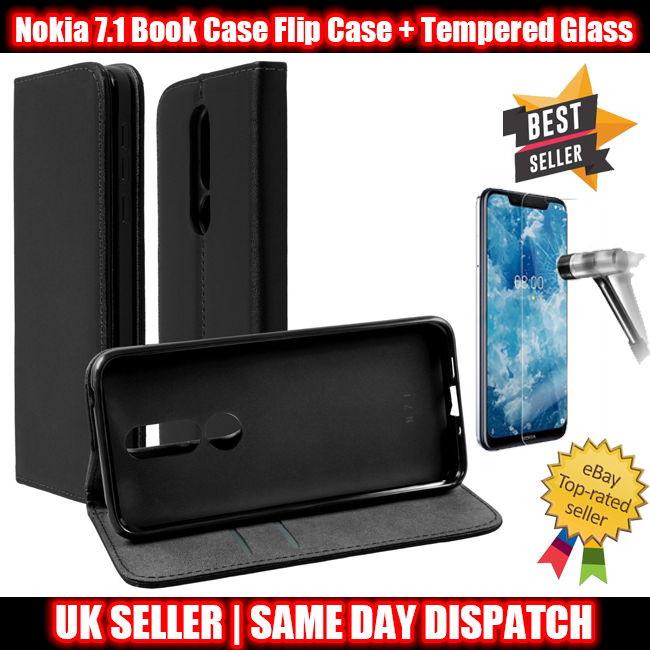 Nokia TA-1100 Black Book Case Flip Tempered glass Screen