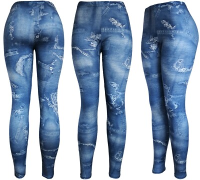 Women's REG/Plus Super Soft Cotton Blend Denim Printed Lightweight Leggings