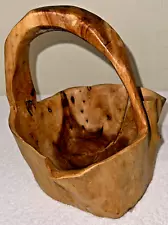 Hand Carved Wood Wooden Basket Birdseye Maple Burl Juniper Tree Stump Natural