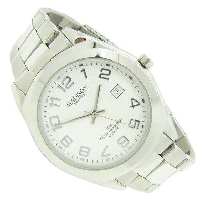 MADISON New York Herren Armbanduhr Edelstahl Datum 3ATM Batterie neu S60