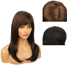 21.65in Brown High Temperature Fiber Hair Wigs With Bangs For Women 100 Density