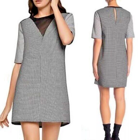 NEW BCBG NWT Womens Modern Short Sleeve Dress Shift Large L Black Comb Gray  $88