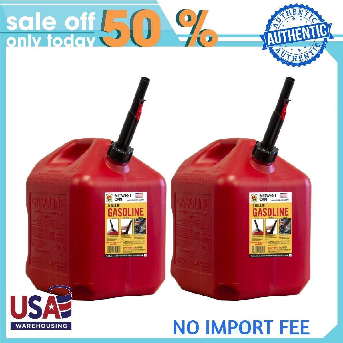 2p Midwest Can Company, 5 Gallon Capacity Gas Can with Flame Mitigation Device