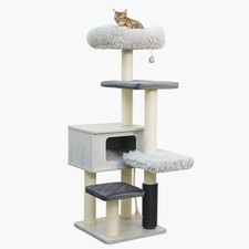 6-Level 54" Laminated Wood  Faux-Fur Cat Tree with Natural Sisal Scratchers