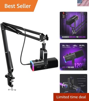 AmpliGame AM8T RGB Gaming Microphone Set with Boom Arm - USB/XLR Dynamic Mic