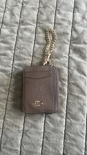 Coach Brown Leather Zip ID/Document Holder w/ Chain Keyring Clear ID Window
