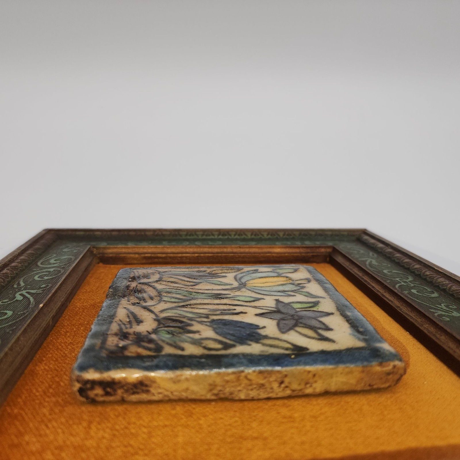 Hand-Painted VTG Persian Style Tile Wall Art Ornate Wooden Frame Floral MCM