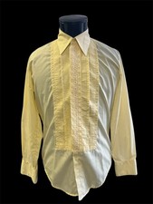 Vintage AfterSix Shirt Mens Yellow Flower Tuxedo 70s Disco Big Collar Easy Care