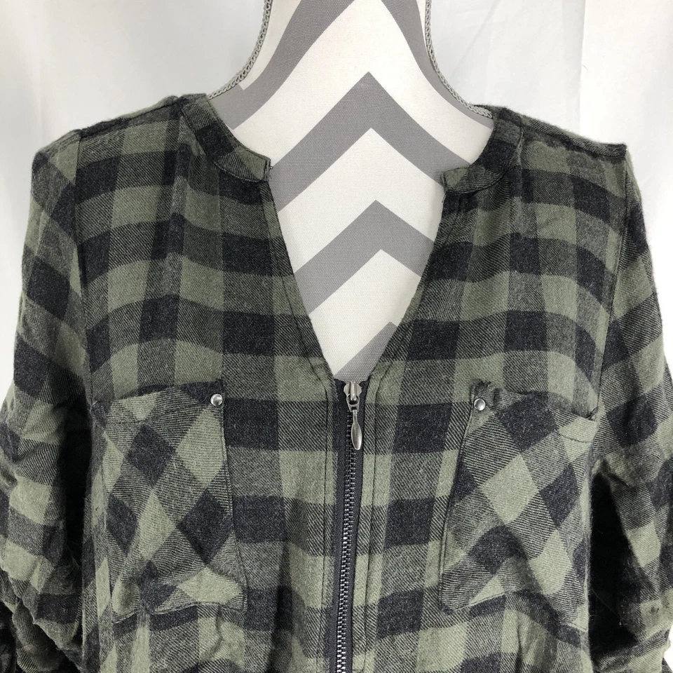 Túnica Babydoll Thallis Torrid Emma Negro Verde Búfalo Cuadros 1/2 Cremallera 3/4 Slv 0 Foto 2 de 4