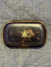 RARE ANTIQUE VICTORIAN SOLID GOLD INLAY NATURAL SHELL COIN PURSE, SILK, c1890