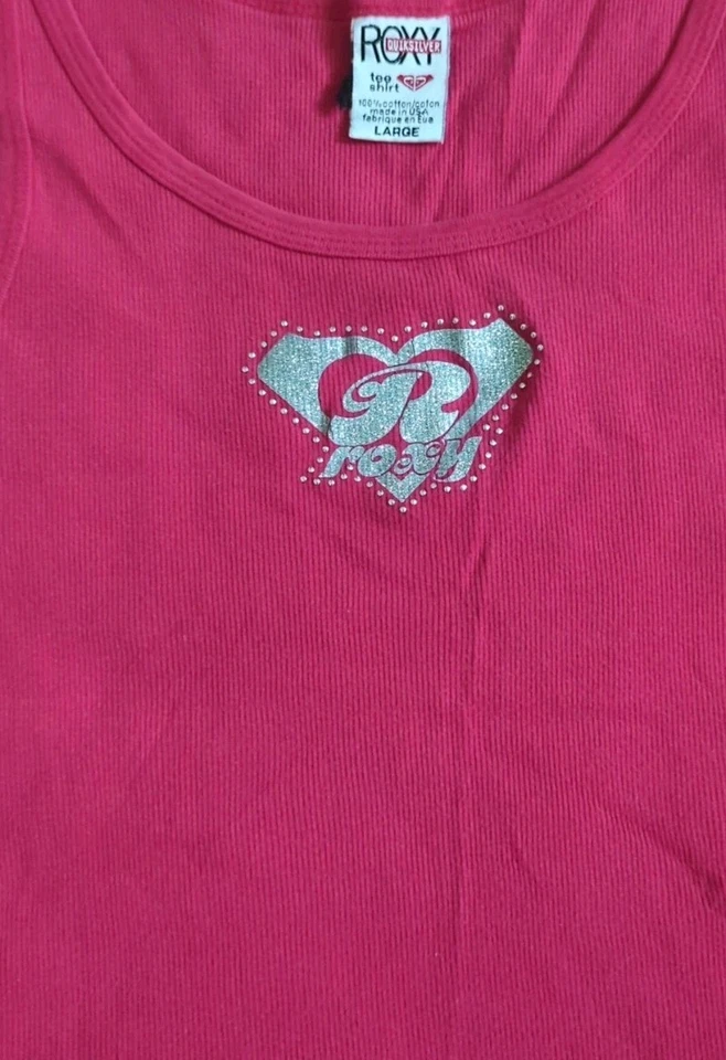 y2K Roxy Graphic Logo Tank Top Ribbed Size Large Vintage 90s Surfer Retro - Image 3 of 4