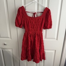 SHEIN Red Puff Sleeve Mini Dress Women’s Size Medium Beach Cruise Vacation