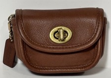 Vintage COACH City Key Fob Coin Case Pouch Whiskey Leather Turn Lock Charm HTF