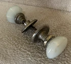 Vintage Original White Milk Glass Octagon Doorknob Set w/ Rosettes & Shaft Nice