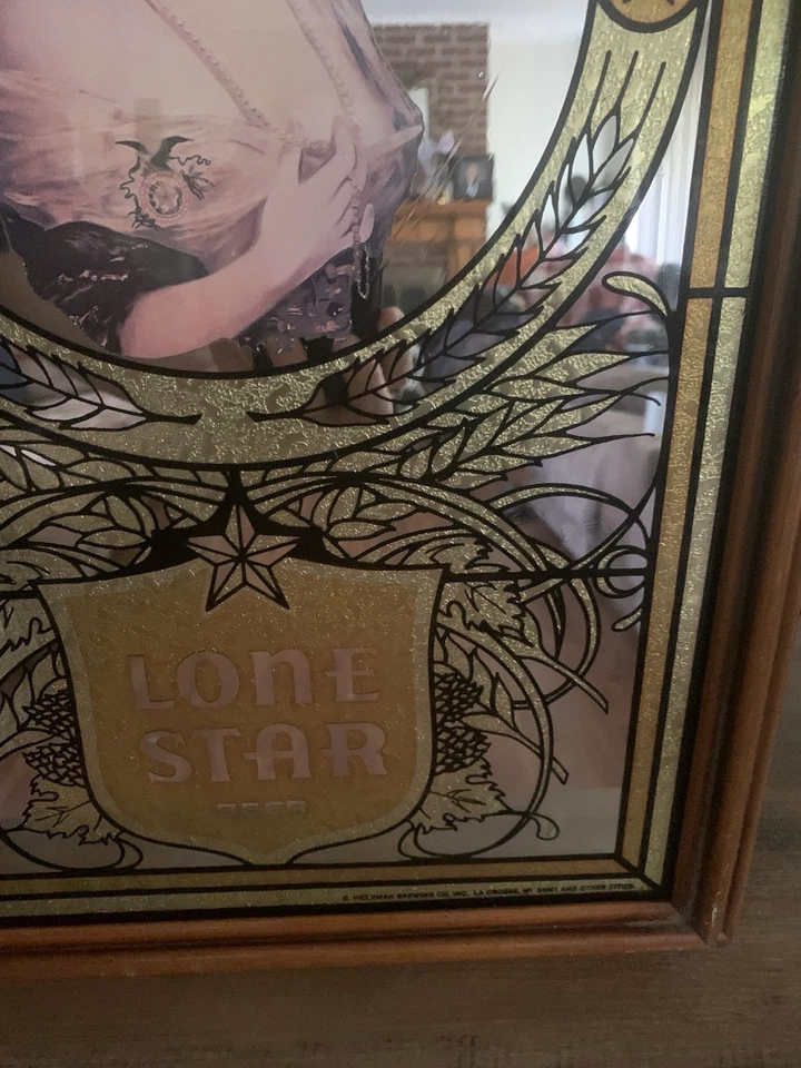 Espejo de bar de cerveza Lone Star vintage Texas hombre cueva publicidad exhibición raro Foto 4 de 4