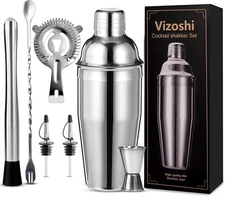 Cocktail Shaker Set Bartender Kit,Professional Bar Set, Martini Silver 