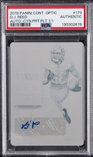 2018 CONTENDERS OPTIC AUTO-CYAN PRINT PLATE 1/1 #179 D.J. REED 1/1 PSA AUTHENTIC