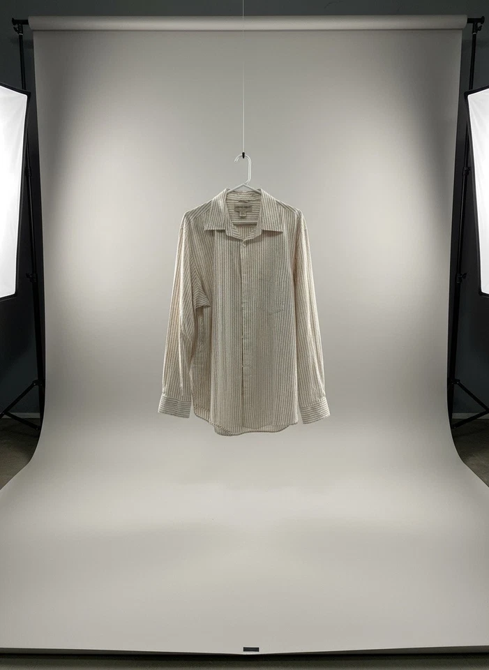 Banana Republic Linen Orange Striped Long Sleeve Button-Up Shirt - Image 4 of 4