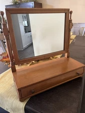 Vtg. Ethan Allen Baumritter Cheval Dresser Top Vanity Shaving Mirror w/Drawer