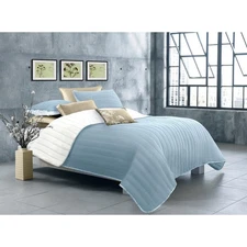 Modern Suites 3 Piece Reversible Ultra Soft Coverlet Set in Ice Blue/White Queen