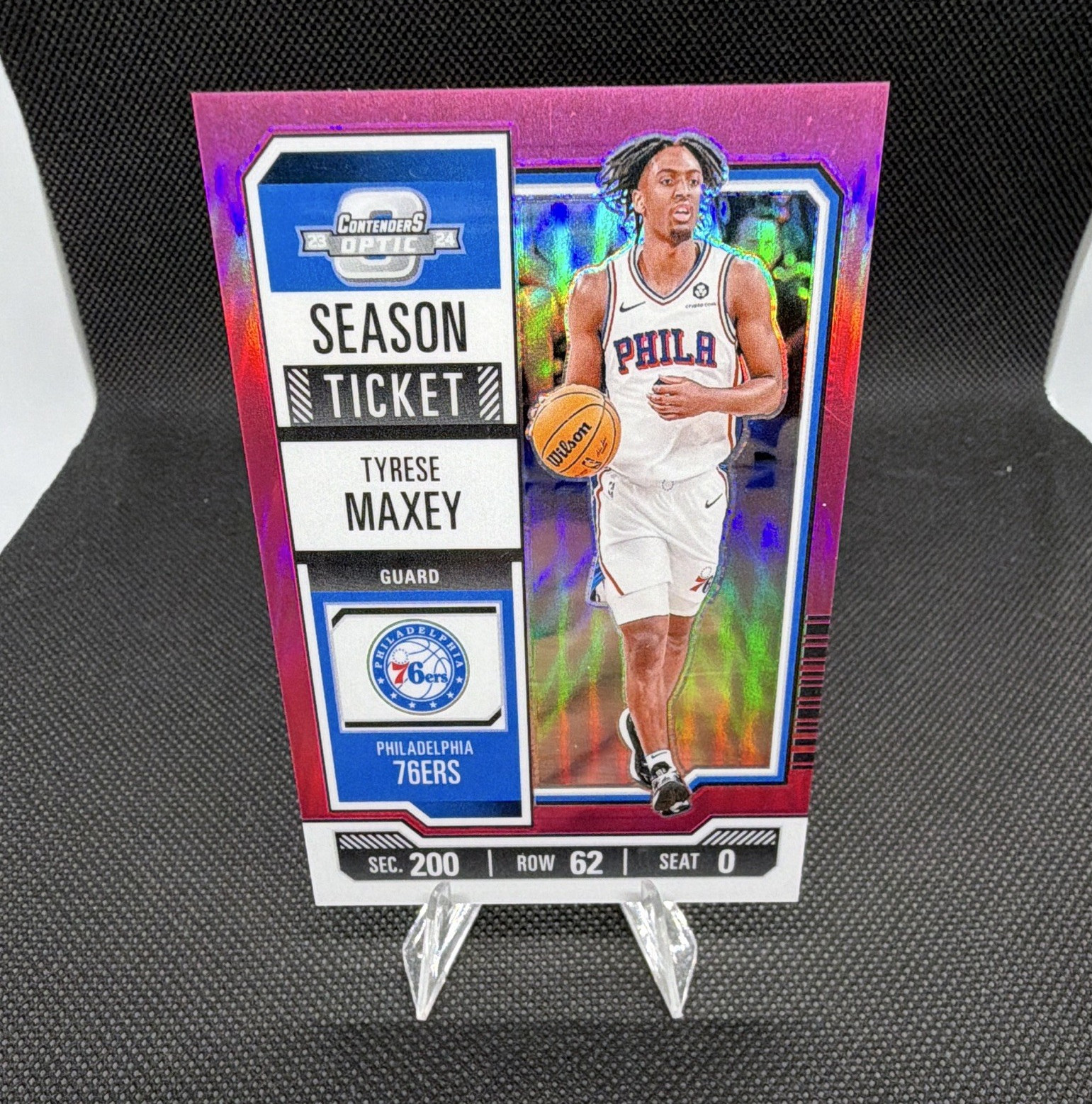 Panini 2023-24 Contenders Optic Tyrese Maxey Season Ticket Pink Prizm #19 /75