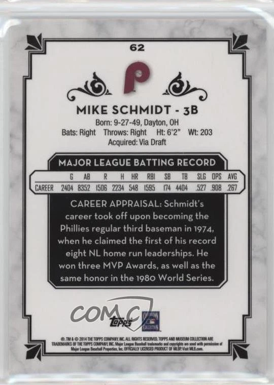 2014 Topps Museum Collection Blue /99 Mike Schmidt #62 HOF - Image 2 of 2