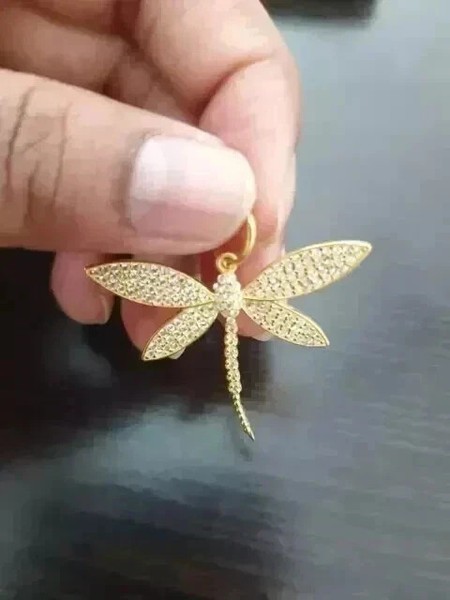 Alternate view of 1.5ct Round Lab Created Diamond 14k Yellow Gold Plated Women's Dragonfly Pendant