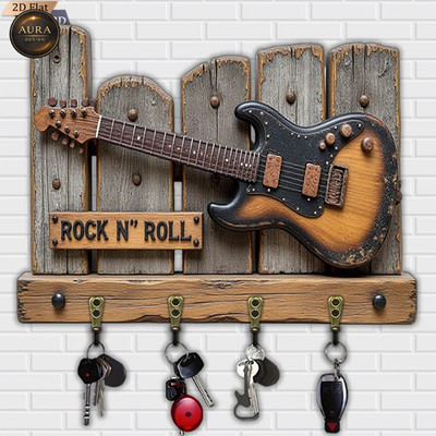 Wand Schlüsselanhänger 30cm - Rock N Roll Organizer 2D 4 Haken Eingang