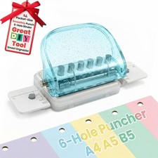 6-Hole Punch for Planners Essential,Mini Portable Paper Puncher for A5 A6 Per...