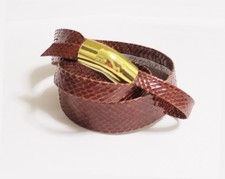 Miss Ellen Ruth Levy Rust-Brown Snakeskin Wrap Belt with a Gold Tube Buckle RARE