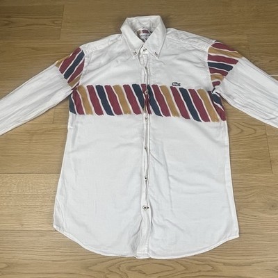 Lacoste Slim Fit Button Down Hemd Weiß Mehrfarbig Streifen Vintage 90er Freizeit Retro L
