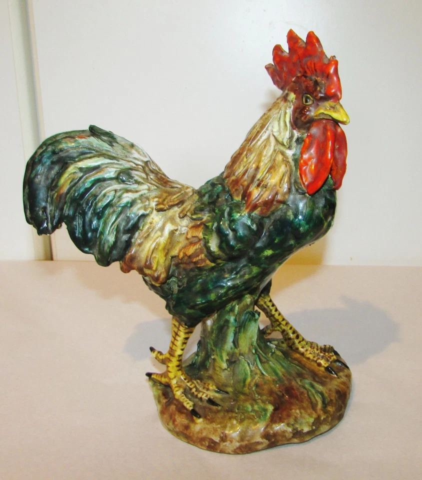 COQ ANCIEN EN BARBOTINE / TERRE CUITE VERNISSEE / antique ceramic rooster - Photo 3/4