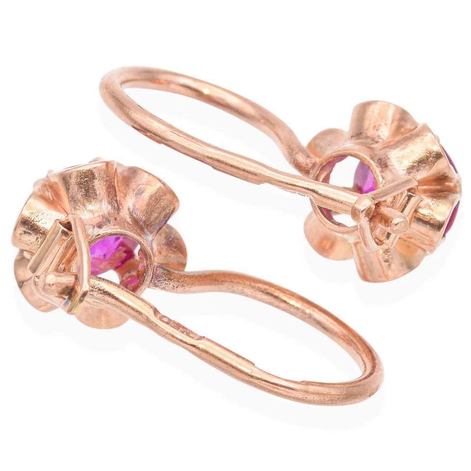 Vintage 14k Rose Gold Lab Grown Ruby Earrings - Image 4 of 4