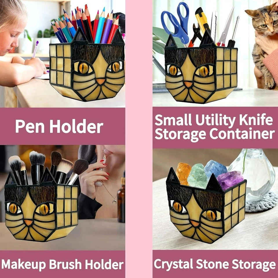 Stained Glass Cat Planter, Indoor Flower Pots with Drainage, Cute Succulent - Image 4 of 4