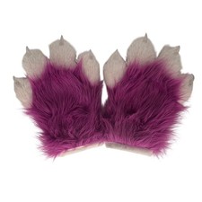 Faux Fur Paw Gloves Purple White Claws Cosplay Costume Accessory Furry Fursuit