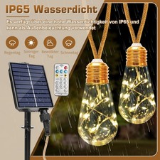 Solar Lichterkette Beleuchtung 16 LED Glühbirnen Garten Party Innen Außen Deko