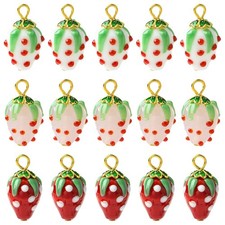 15pcs Lampwork Strawberry Charms Handmade Fruit Pendants for Bracelets Necklaces