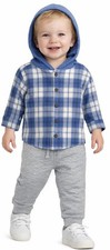 Carter  s Child of Mine Baby Boy 2pc Outfit Set Plaid Hoodie Shirt Pants 12M New