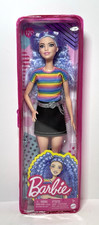 Mattel Barbie Fashionistas Doll #170 Blue Hair Rainbow Shirt & Black Skirt