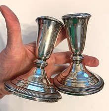 Vintage Crown Sterling Silver Weighted Candle Holders Sticks 2pc Set 4.25" 433gr