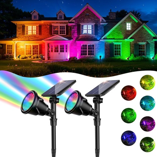 Solar Spot Lights Outdoor, 7 Colors Halloween Christmas Outdoor Lights Waterp...