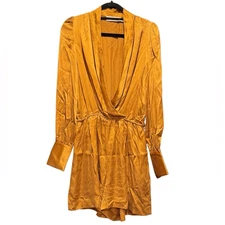 ZIMMERMANN Wrap-effect Silk-charmeuse Playsuit In Saffron (No Belt) Size 1