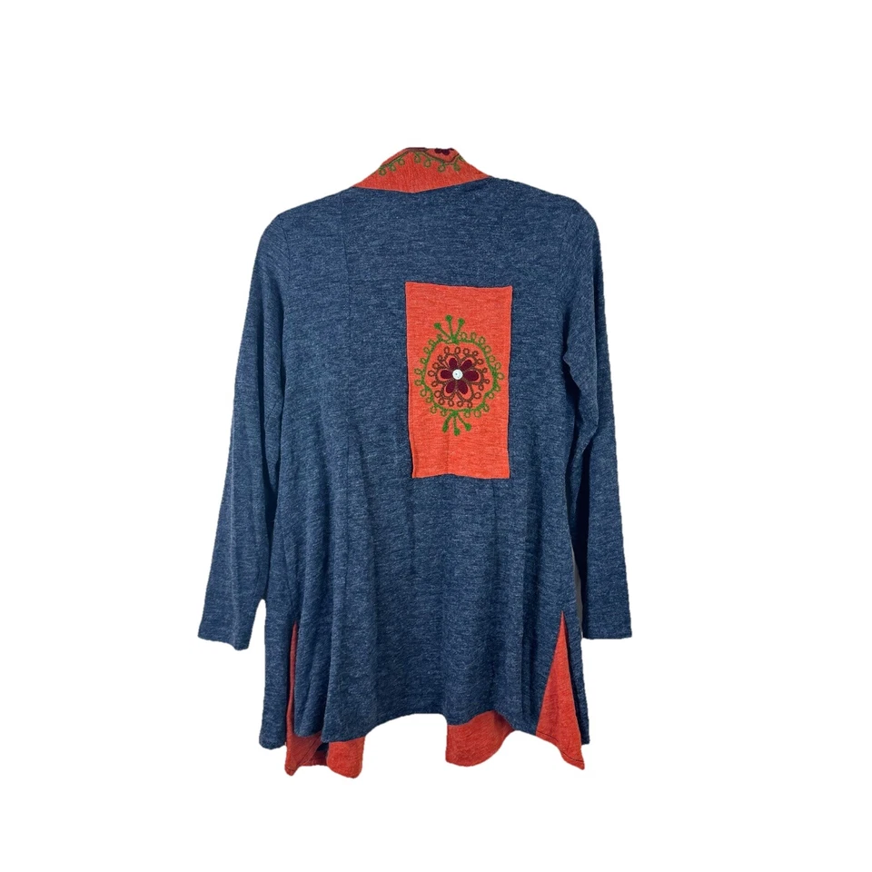 SACRED THREADS Mujer Talla S Gris Naranja Boho Floral Bordado Cárdigan Suéter Foto 2 de 4