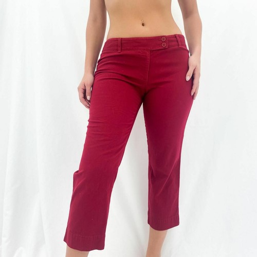 Y2k Red Low-Rise Capri Pants button 