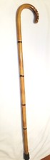 Polished Wooden Cane W/ Carved Nose Crook Handle And Faux Bamboo Look 36"