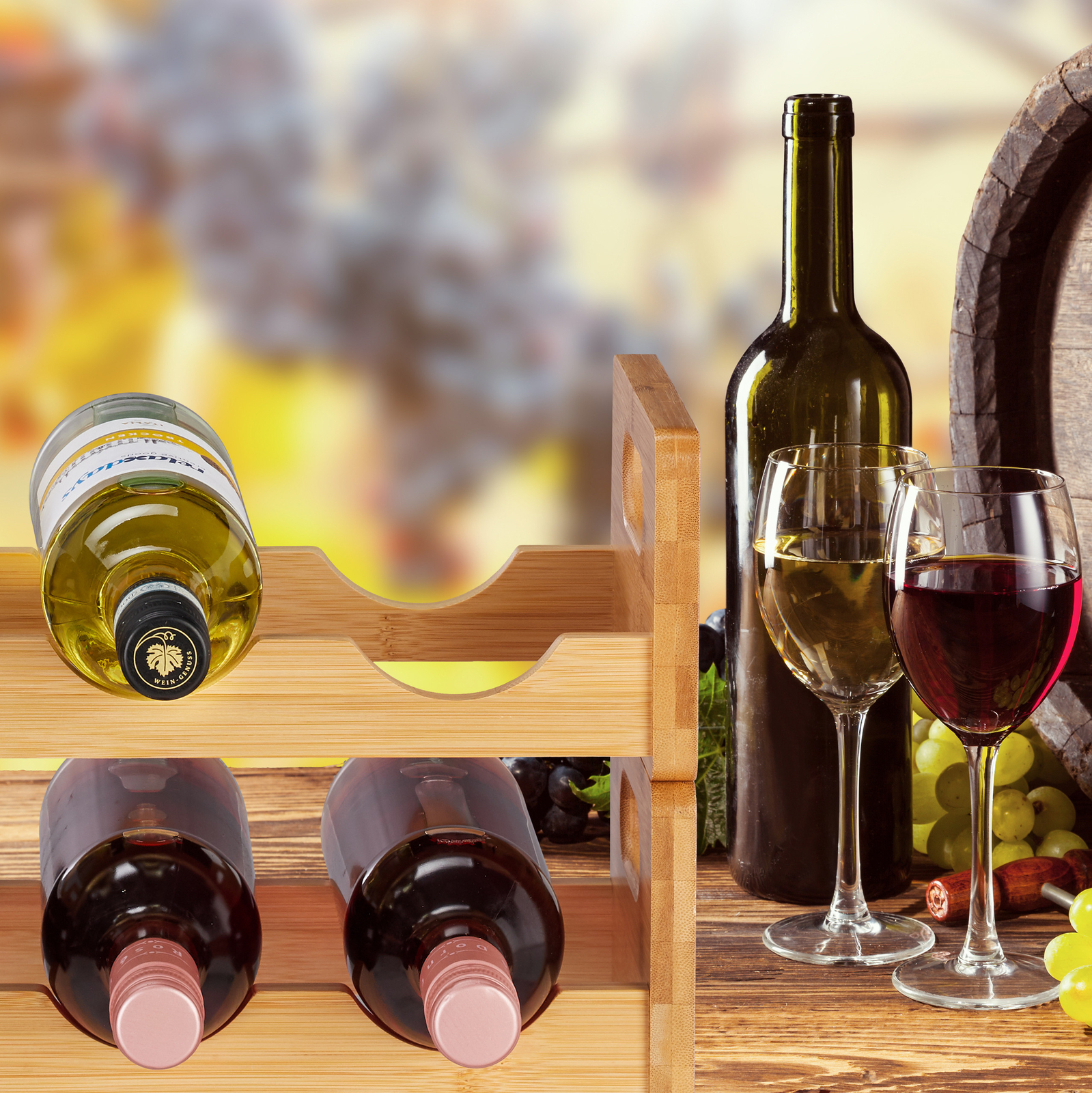 3 x Wine Rack 8 Bottles Bottle Storage Wine Bottle Shelving Bamboo