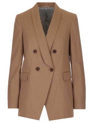 Brunello Cucinelli Women s Beige Double Breasted Tailored Blazer - Size 42